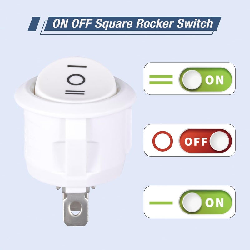 VEXUNGA Round Rocker Switch White 3 Pin 3 Position Mini Circle Toggle Switches On Off On 6A/250V 10A/125V KCD1 Rocker Switch for Rv Car Truck Boat (Pack of 10pcs) - Image 3
